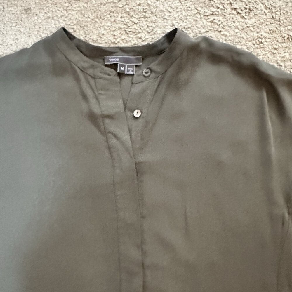 Vince Dress Women’s Medium Silk Olive Green Gray Tunic Shirt Dress - Picture 6 of 14